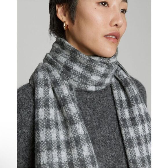 NWT Everlane Unisex The Alpaca Patterned Scarf Gray Buffalo Check One Size - Picture 3 of 12